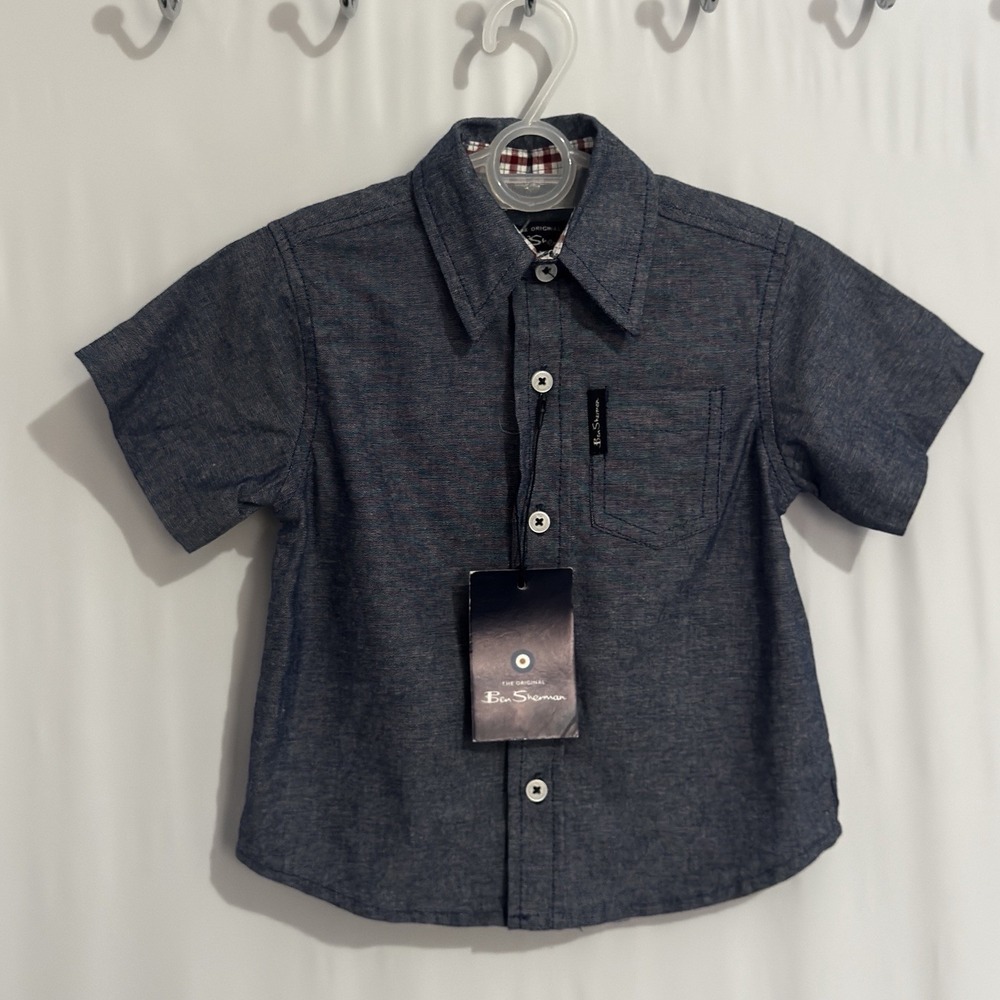 Size 12 Months Ben Sherman Boys Chambray Short Sleeve Button Up Shirt